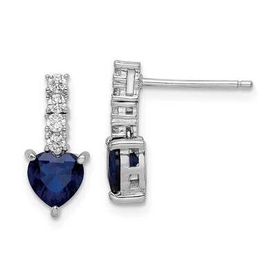 Rhodium Cr. Blue Spinel CZ Diamond Heart Post Earrings Sterling Silver Polished QE15762, MPN: QE157…