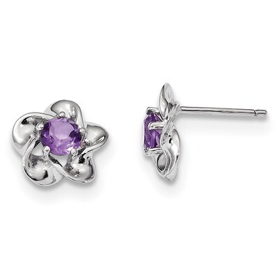 Floral Amethyst Post Earrings Sterling Silver Rhodium-plated QBE31FEB, MPN: QBE31FEB, 191101077104