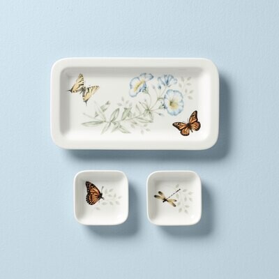 Lenox Butterfly Meadow Bunny Sushi Plate With 2 Dip Bowls 3 Piece Set 892531, MPN: 892531,