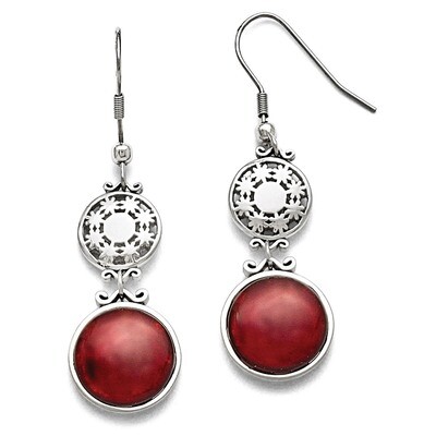 Red Glass Polished Shepherd Hook Earrings - Stainless Steel SRE830 by Chisel, MPN: SRE830, 19110138…