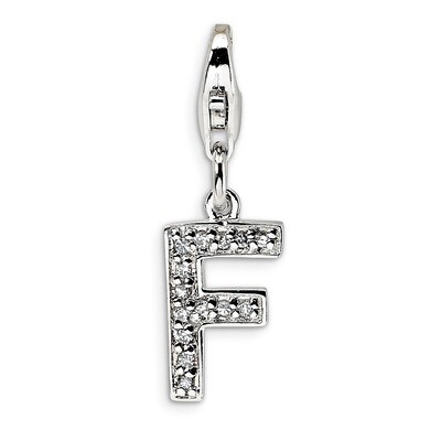 Letter F Charm Sterling Silver Synthetic Diamond QCC105F by Amore La Vita, MPN: QCC105F, 8839573302…