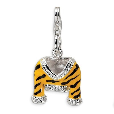 Polished Enamel Tiger Jacket Charm Sterling Silver Synthetic Diamond QCC212 by Amore La Vita, MPN: …