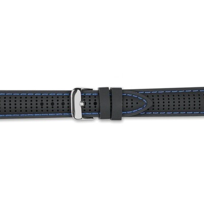 22mm Black with Blue Ventilated Silicone Silver-tone Buckle Watch Band  BAW400-22, MPN: BAW400-22,