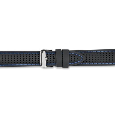 20mm Black with Blue Ventilated Silicone Silver-tone Buckle Watch Band  BAW400-20, MPN: BAW400-20,