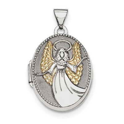 Gold-Plate Oval Guardian Angel Locket Sterling Silver Rhodium-plated QLS615, MPN: QLS615, 886774638…