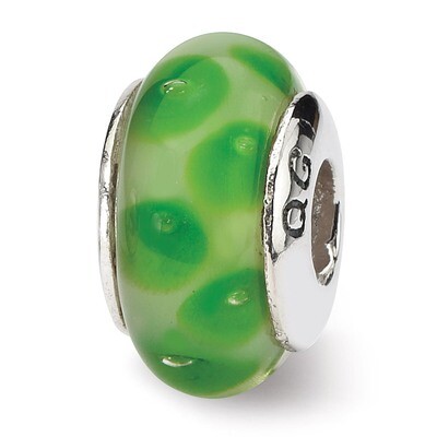 Green Hand-blown Glass Bead - Sterling Silver QRS653, MPN: QRS653, 883957725635