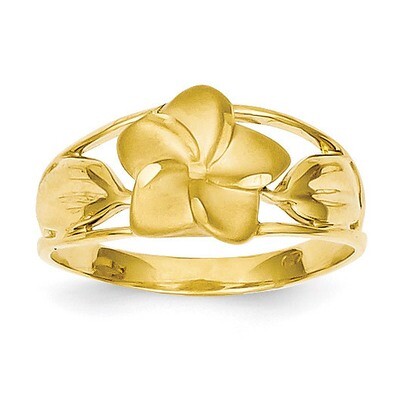 Satin &amp; Diamond-Cut Plumeria Ring 14k Gold D572, MPN: D572, 886774094014
