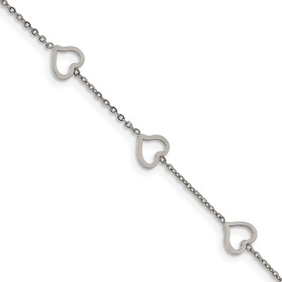 7 Inch Hearts Bracelet Stainless Steel Polished SRB2180-7 by Chisel, MPN: SRB2180-7, 191101014727