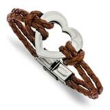 Heart 7.5 Inch Leather Bracelet Stainless Steel Polished SRB867-7.5 by Chisel, MPN: SRB867-7.5, 886…