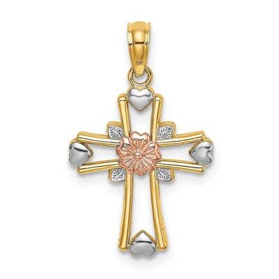 Cross with Flower Heart Charm 14k Tri-Color Gold K8996, MPN: K8996, 637218021673