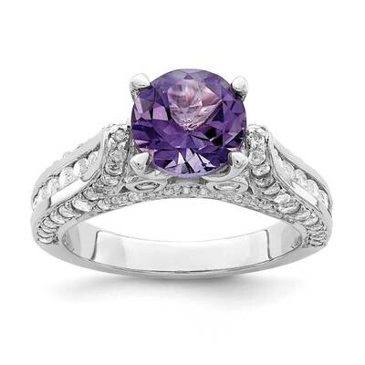 8mm Amethyst &amp; White Topaz Ring Sterling Silver Rhodium-plated QR7033, MPN: QR7033,
