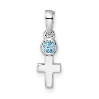 Ls Blue Topaz Cross Pendant Sterling Silver Rhodium-Plated Polished QBPD33DEC, MPN: QBPD33DEC,