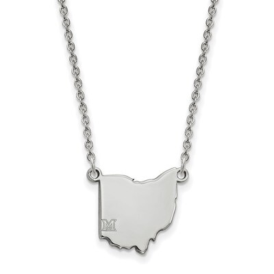 Miami University Ohio Shape State Necklace Sterling Silver SS035MU-18, MPN: SS035MU-18, 191101121043