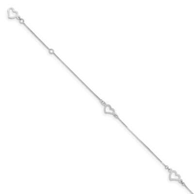 Fancy Heart 9 Inch Plus 1 Inch Extender Anklet 14k White Gold ANK157W-9, MPN: ANK157W-9, 8839571828…