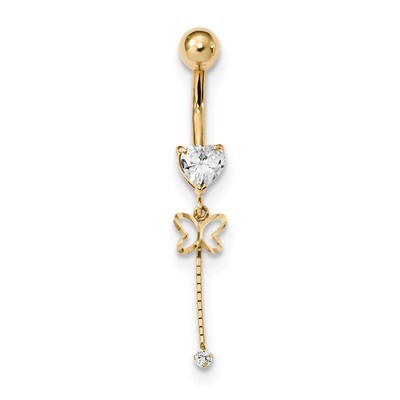 39.17 Inch CZ Diamond Butterfly Chain Dangle Belly Ring 14k Gold BD140, MPN: BD140, 883957935874