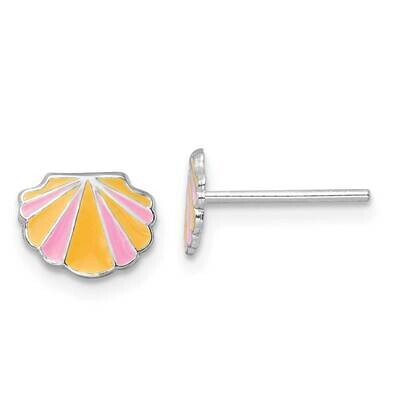 Enamel Kids Shell Post Earrings Sterling Silver Rhodium-plated QE16623, MPN: QE16623, 196904165621