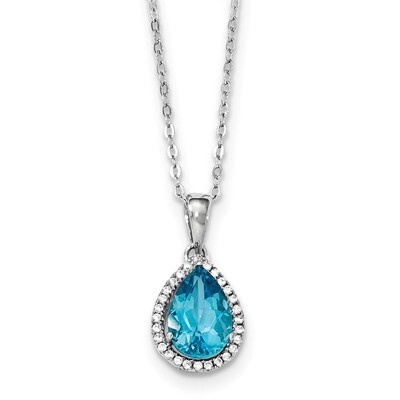 Blue Topaz &amp; CZ Diamond Necklace 18 Inch Sterling Silver Rhodium Polished QG4069DEC-18, MPN: QG4069…