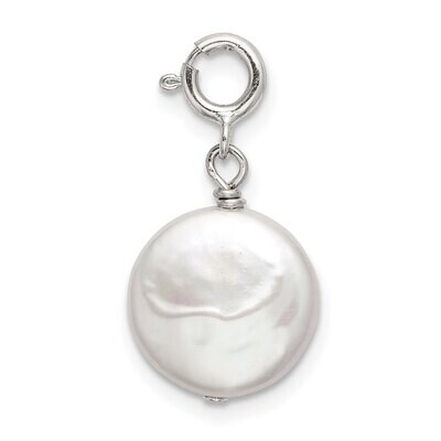 9mm White Baroque FWC Pearl Springring Charm Sterling Silver SS5040W, MPN: SS5040W,