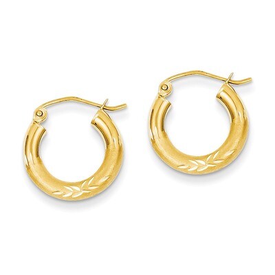 Satin &amp; Diamond-cut 3mm Round Hoop Earrings 14k Gold TC291, MPN: TC291, 883957289618