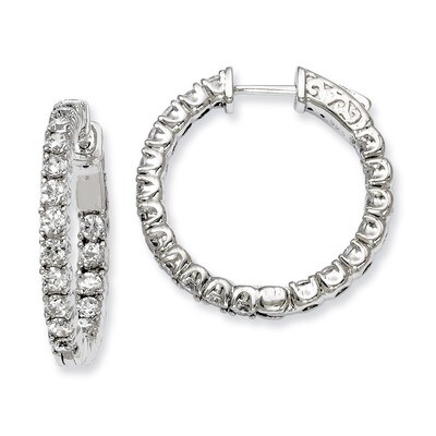 Diamond In and Out Hinged Hoop Earrings Sterling Silver Rhodium-plated QE7958, MPN: QE7958, 8867747…