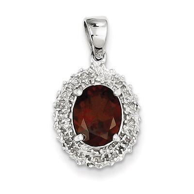 Garnet &amp; Diamond Pendant Sterling Silver Rhodium QDX598, MPN: QDX598, 883957536750