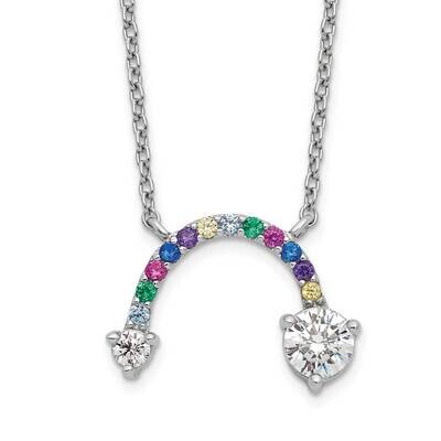Rhodium Multi-Color CZ Diamond Rainbow 18 Inch Necklace Sterling Silver Polished QG6161-18, MPN: QG…