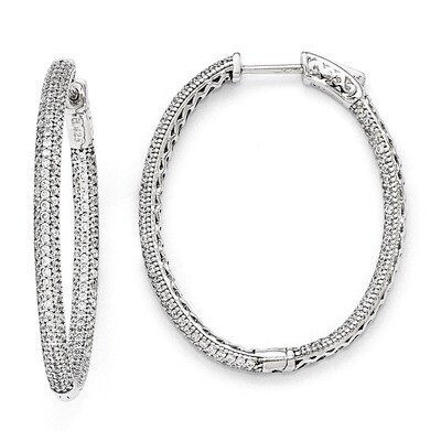 Diamond Hinged Oval Hoop Earrings Sterling Silver Pave Rhodium-plated QMP589, MPN: QMP589, 88395743…
