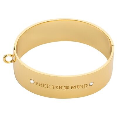 Nikki Lissoni Large Bangle of 2cm with The Engraving Free Your Mind 1 Loop To Attach A Charm Gold-p…