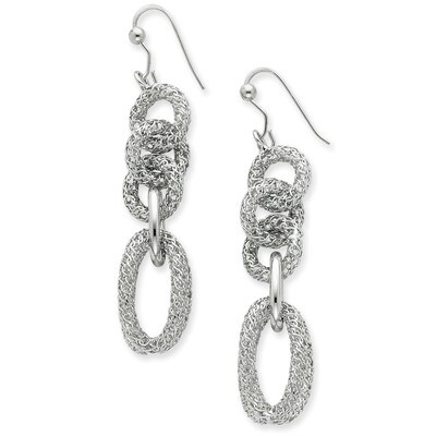 Rhodium Oval Circle Dangle Earrings Sterling Silver QPRE131