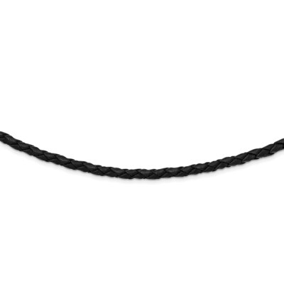 4mm Black Leather Braided Necklace 16 Inch Sterling Silver QK89-16, MPN: QK89-16, 191101071683
