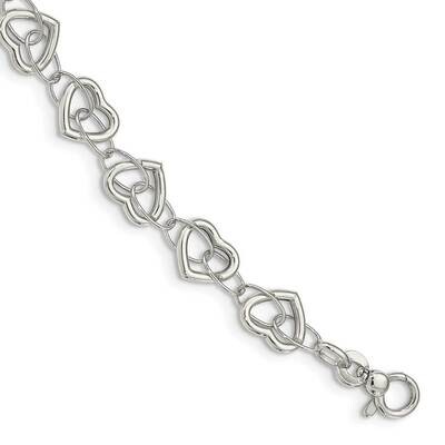 7.5in Polished Heart Link Bracelet Sterling Silver QG4852-7.5, MPN: QG4852-7.5,