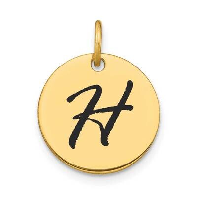 Letter H Black Epoxy Initial Disk Charm 14k Gold Polished YC1436H, MPN: YC1436H, 196904086032