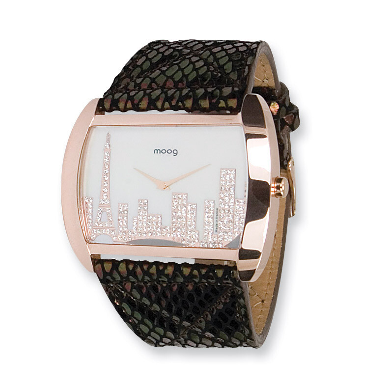 Moog Skyline IP Rose Case Leather Strap Watch - Fashionista