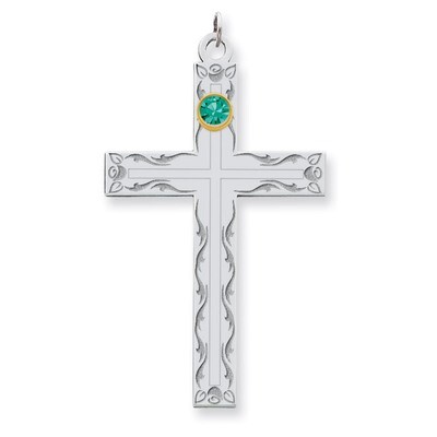 1 Birthstone Bezel Family Crystal Cross Pendant Sterling Silver &amp; 14k Gold QMP5/1G, MPN: QMP5/1G, 8…