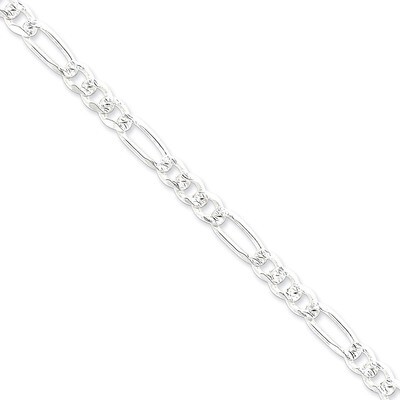 20 Inch 7mm Pave Flat Figaro Chain Sterling Silver QFF180-20, MPN: QFF180-20, 886774410975