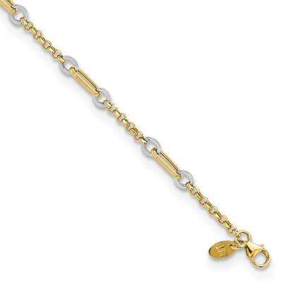 Fancy Oval Link and Chain with .5 In Extender Bracelet 14k Two-Tone Gold FB1884-7.25, MPN: FB1884-7…