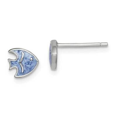 Enameled Blue Fish Post Earrings Sterling Silver QE14346, MPN: QE14346, 886774113487