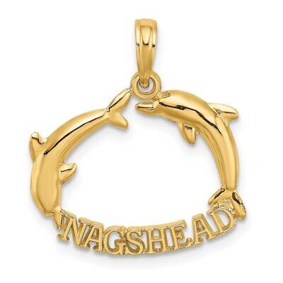 Polished Nagshead with Jumping Dolphins Charm 14k Gold 2-D K7414, MPN: K7414, 637218010974