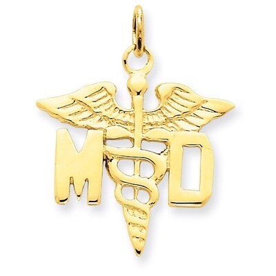 Large M.D. Caduceus Charm 14k Gold A1195, MPN: A1195, 883957853246