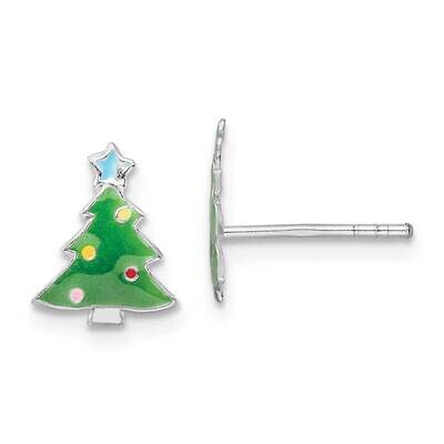 Enamel Kids Christmas Tree Post Earrings Sterling Silver Rhodium-plated QE16637, MPN: QE16637, 1969…