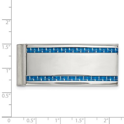 Blue Carbon Fiber Inlay Money Clip Stainless Steel Polished SRM182, MPN: SRM182, 191101017858