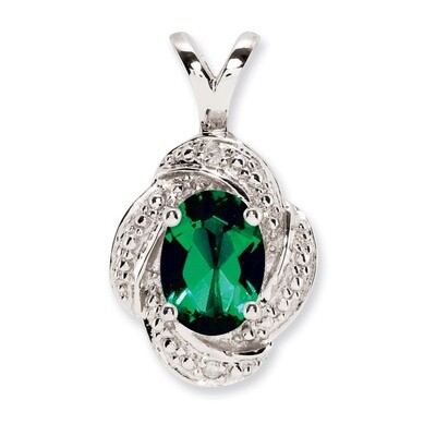 May Created Emerald Pendant Sterling Silver Diamond QBPD12MAY, MPN: QBPD12MAY, 883957457697