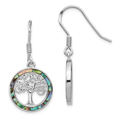 Abalone Circle with Tree Dangle Earrings Sterling Silver Rhodium-plated QE14293, MPN: QE14293, 8839…