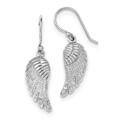 CZ Diamond Wings Shepherd Hook Earrings Sterling Silver Rhodium-plated QE12935, MPN: QE12935, 19110…