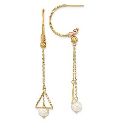 Half Circle Diamond-Cut 6mm Fw Cultured Pearl Dangle Earrings 14k Two-tone Gold XF796E, MPN: XF796E…