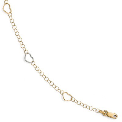 Leslie&#39;s Heart with 1 inch Extender Anklet 9 Inch 14k Two-tone Gold Polished HB-LF645-9, MPN: LF645…
