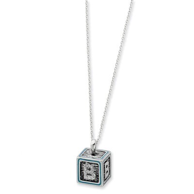 Antiqued Blue Family Building Blocks 18 Inch Necklace Sterling Silver QSX240