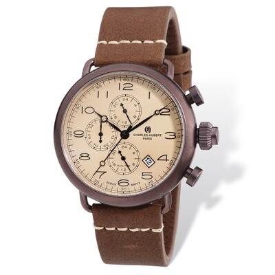 Charles Hubert IP Brown Leather Band 46mm Dual Tme Watch Men&#39;s XWA4788, MPN: XWA4788, 848870006797
