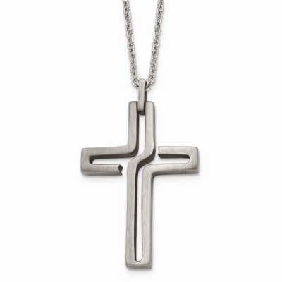 Antiqued Cross Necklace Stainless Steel Brushed SRN1321-20 by Chisel, MPN: SRN1321-20, 886774673080
