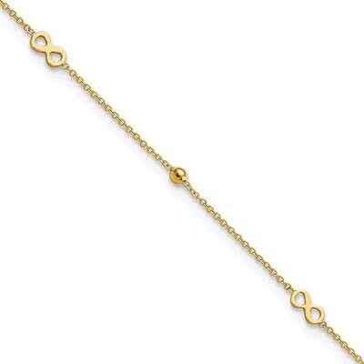 Infinity 9 Inch Plus 1 Inch Extender Anklet 14k Gold Polished ANK315-9, MPN: ANK315-9, 883957186184